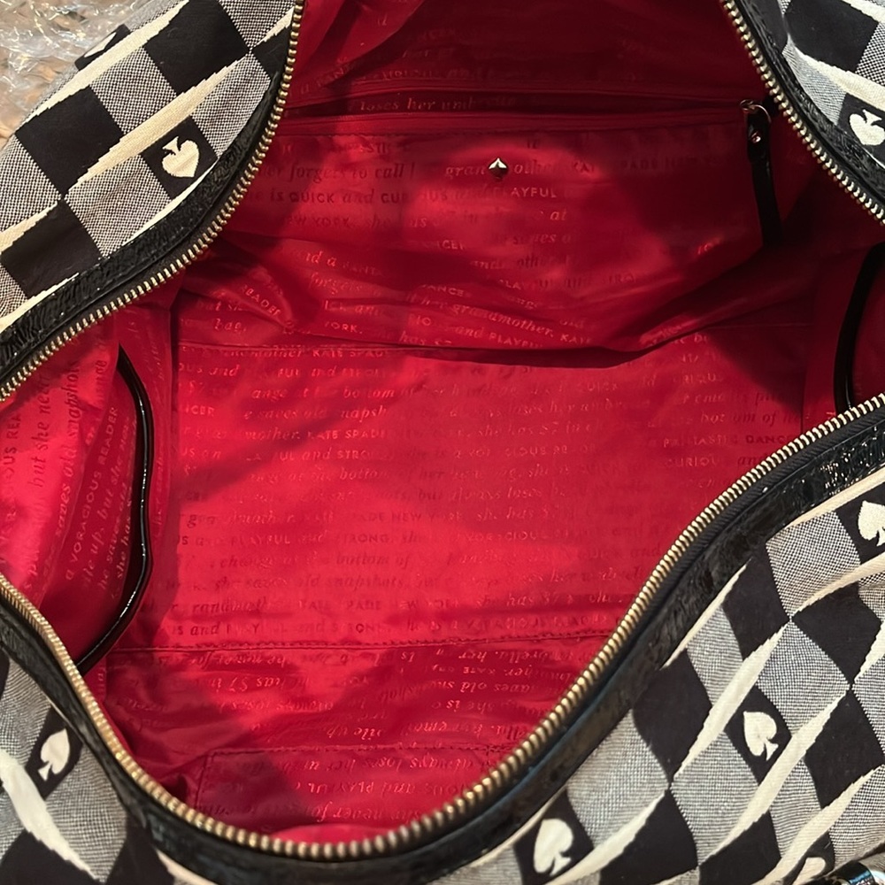 Kate Spade Black and White Checkered Travel Bag with storybook lining - Picture 3 of 14